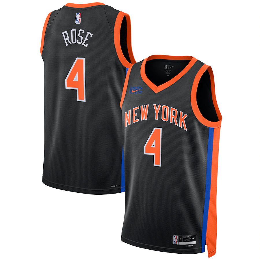 Men New York Knicks #4 Derrick Rose Nike Black City Edition 2022-23 Swingman NBA Jersey->new york knicks->NBA Jersey